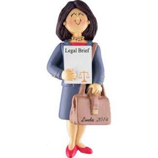 Lawyer: Female Brunette Personalized Christmas Ornament