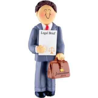 Lawyer: Male Brunette Hair Personalized Christmas Ornament
