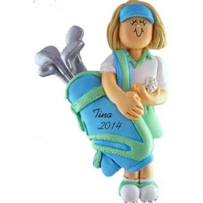 Golfer Female Blonde Hair Personalized Christmas Ornament