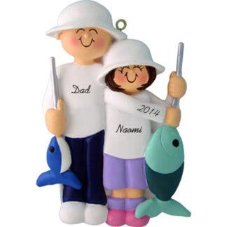 Fishing Friends: Male with Female Child Personalized Christmas Ornament