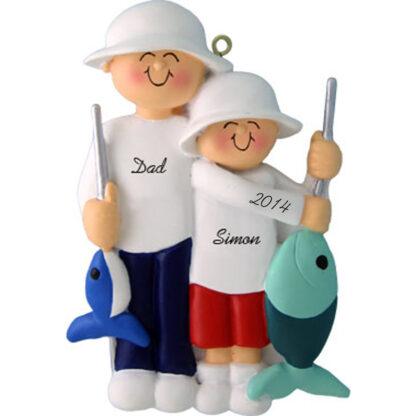 Fishing Friends: Male with Male Child Personalized Christmas Ornament