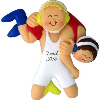 Wrestling, Male Blonde Personalized Christmas Ornament