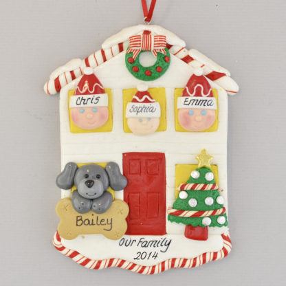 House for Family of Three with One Pet Personalized Christmas Ornament
