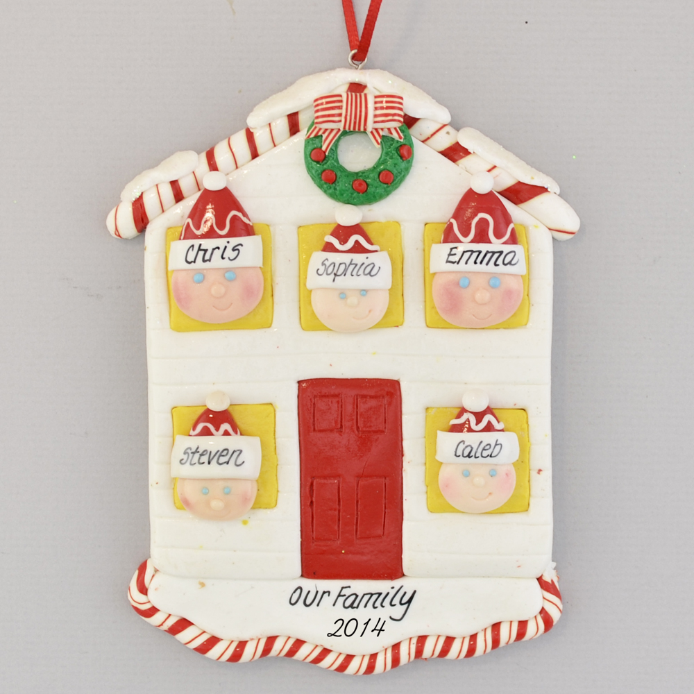 House for Family of Five Personalized Christmas Ornament