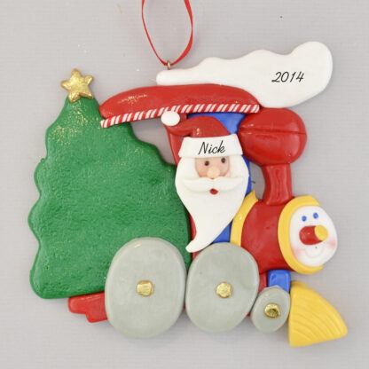 Santa Driving Little Engine Personalized Christmas Ornament
