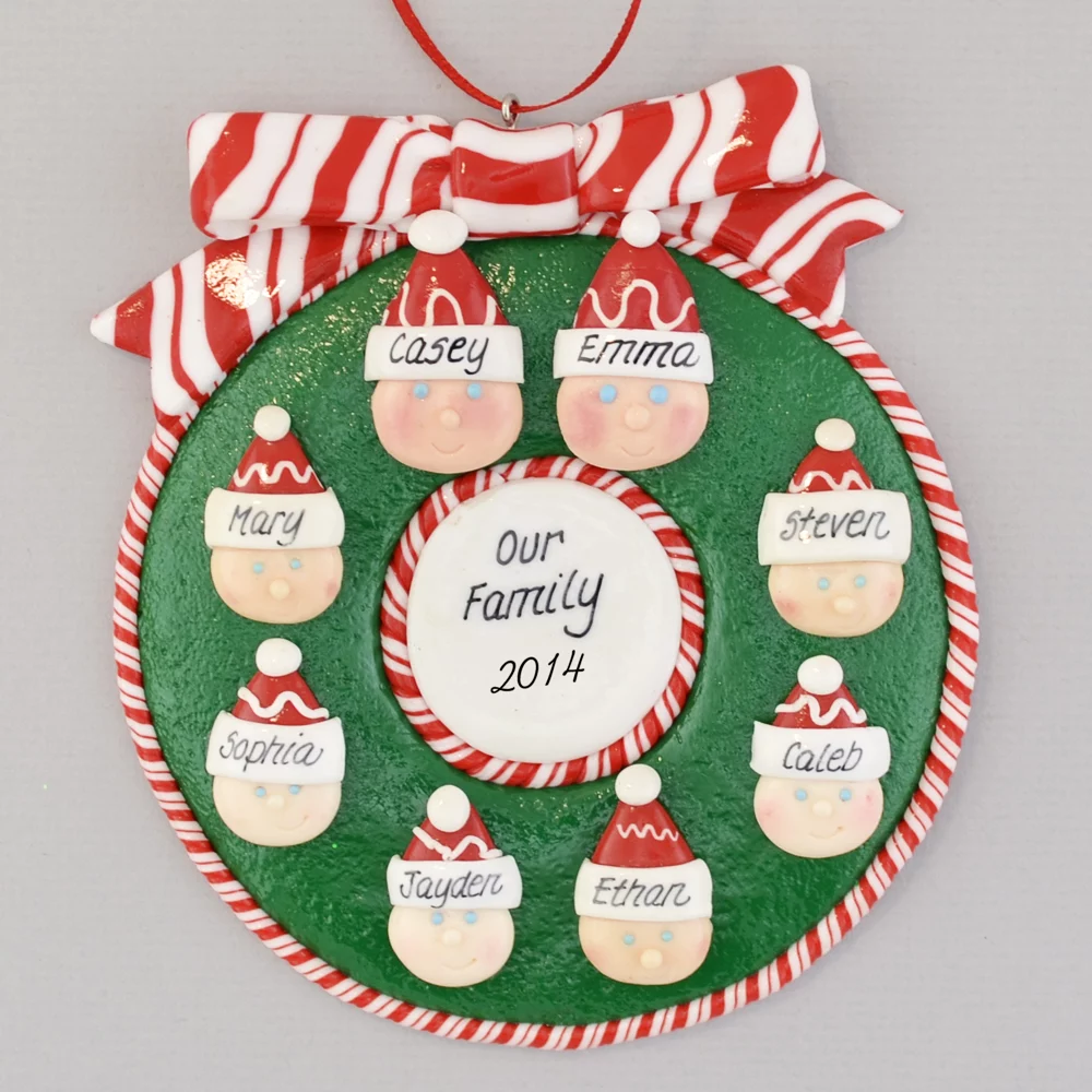 Wreath for Family of Eight Personalized Christmas Ornament