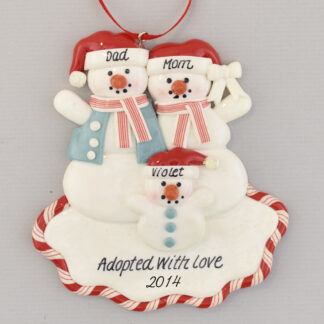 Snowparents wtih Adopted Child Personalized Christmas Ornament