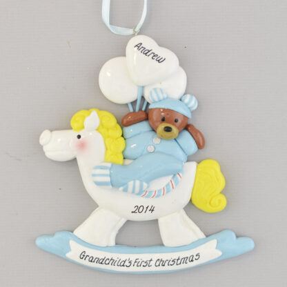 Grandson's First Christmas Rocking Horse Personalized Christmas Ornament