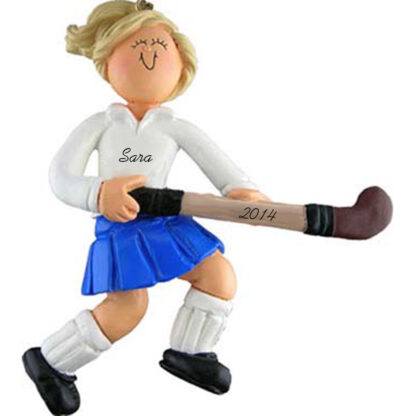 Field Hockey Player: Female Blonde Personalized Ornament