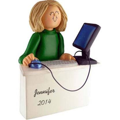 Computer: Female, Blonde Hair Personalized Christmas Ornament