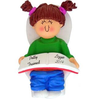 Potty Trained: Female, Brunette Hair Personalized Christmas Ornament