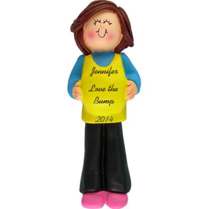 Pregnant Mom To Be: Brunette Personalized Christmas Ornament