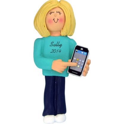 Smart Phone: Female, Blonde Personalized christmas Ornament