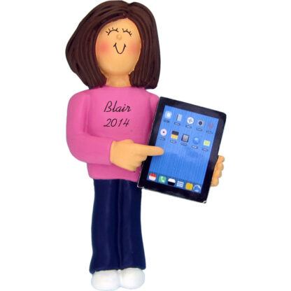 Touch Tablet: Female, Brown Personalized christmas Ornament