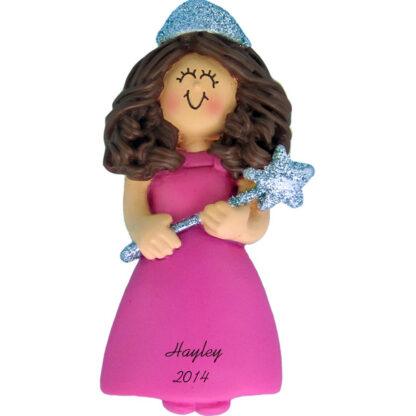 Princess with Glitter: Female Brunette Personalized christmas Ornament
