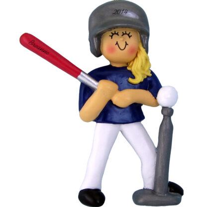 Tee Ball: Female Blonde Personalized christmas Ornament