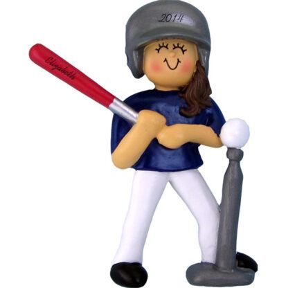 Tee Ball: Female Brunette Personalized christmas Ornament