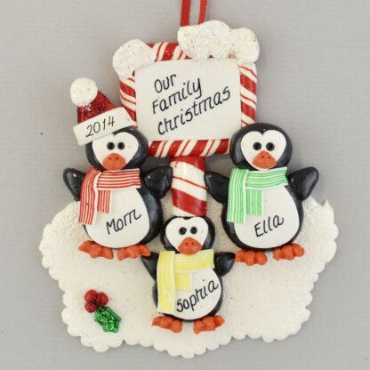 Mommy and 2 Children Penguin personalized Christmas Ornaments