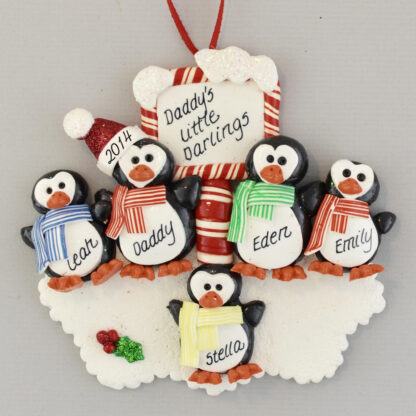 Single Daddy with 4 Children Penguin Pesonalized christmas Ornaments