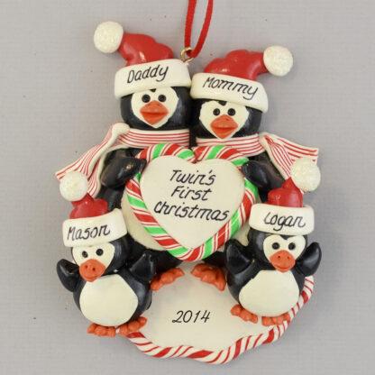 Twins' First Christmas Penguin Family Personalized christmas Ornaments