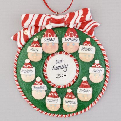 Wreath for Family of Ten Personalized christmas Ornament