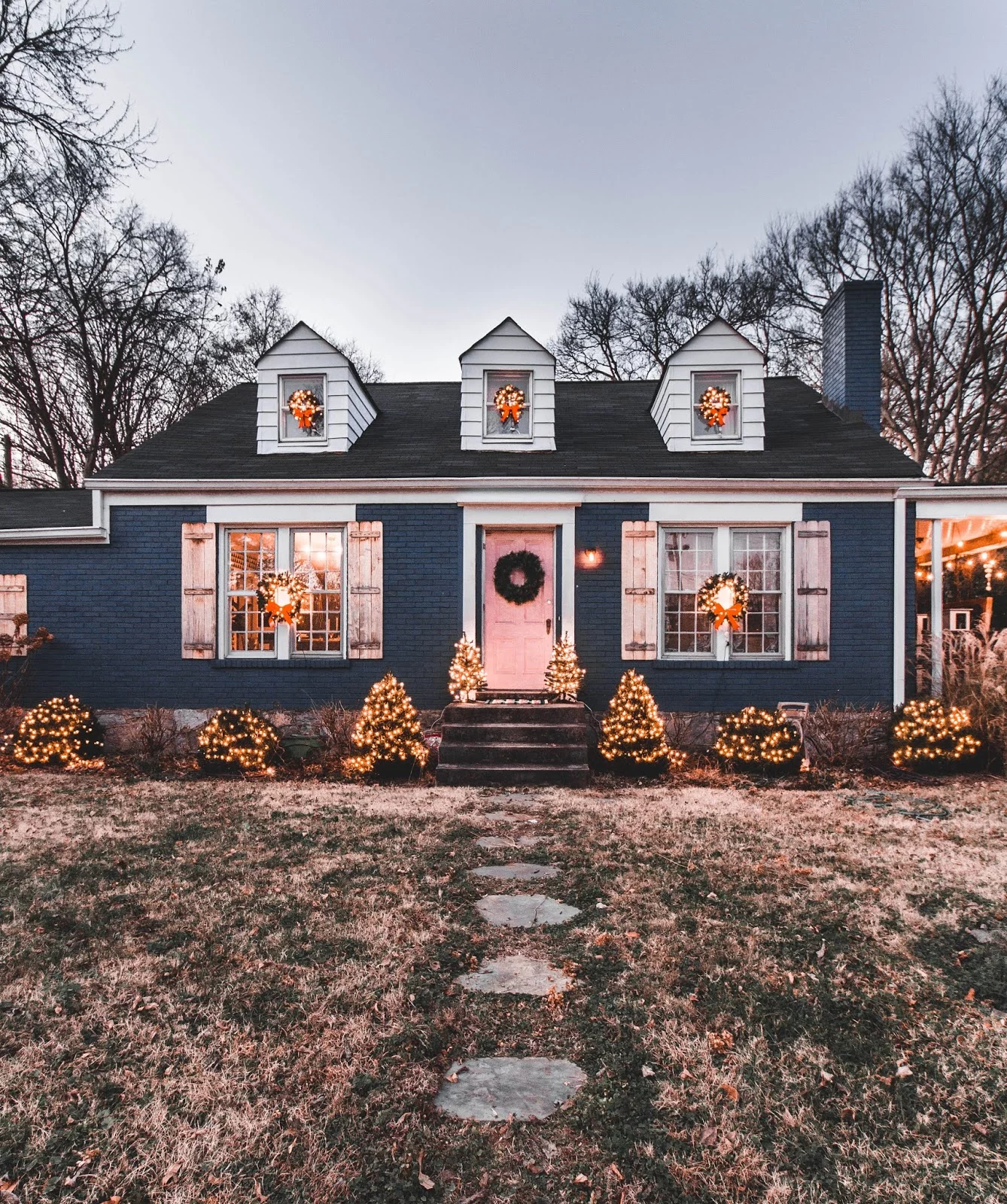 holiday home decorated with lights