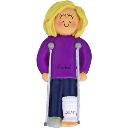Crutches: Female Blonde Personalized Christmas Ornament