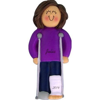 Crutches: Female Brown Personalized Christmas Ornament