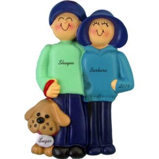 Family and Dog: Couple with Pet personalized christmas Ornaments