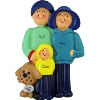 Family and Dog: 3 People Personalized Christmas Ornaments