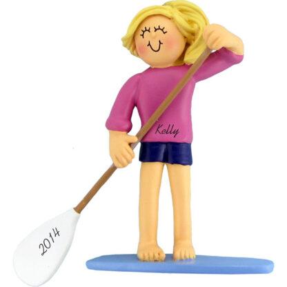 Paddle Board: Female, Blonde Personalized christmas Ornaments