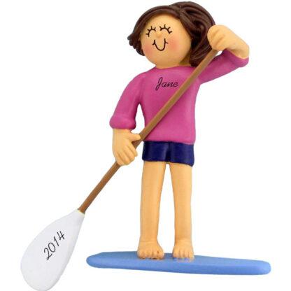 Paddle Board: Female, Brunette Personalized christmas Ornaments