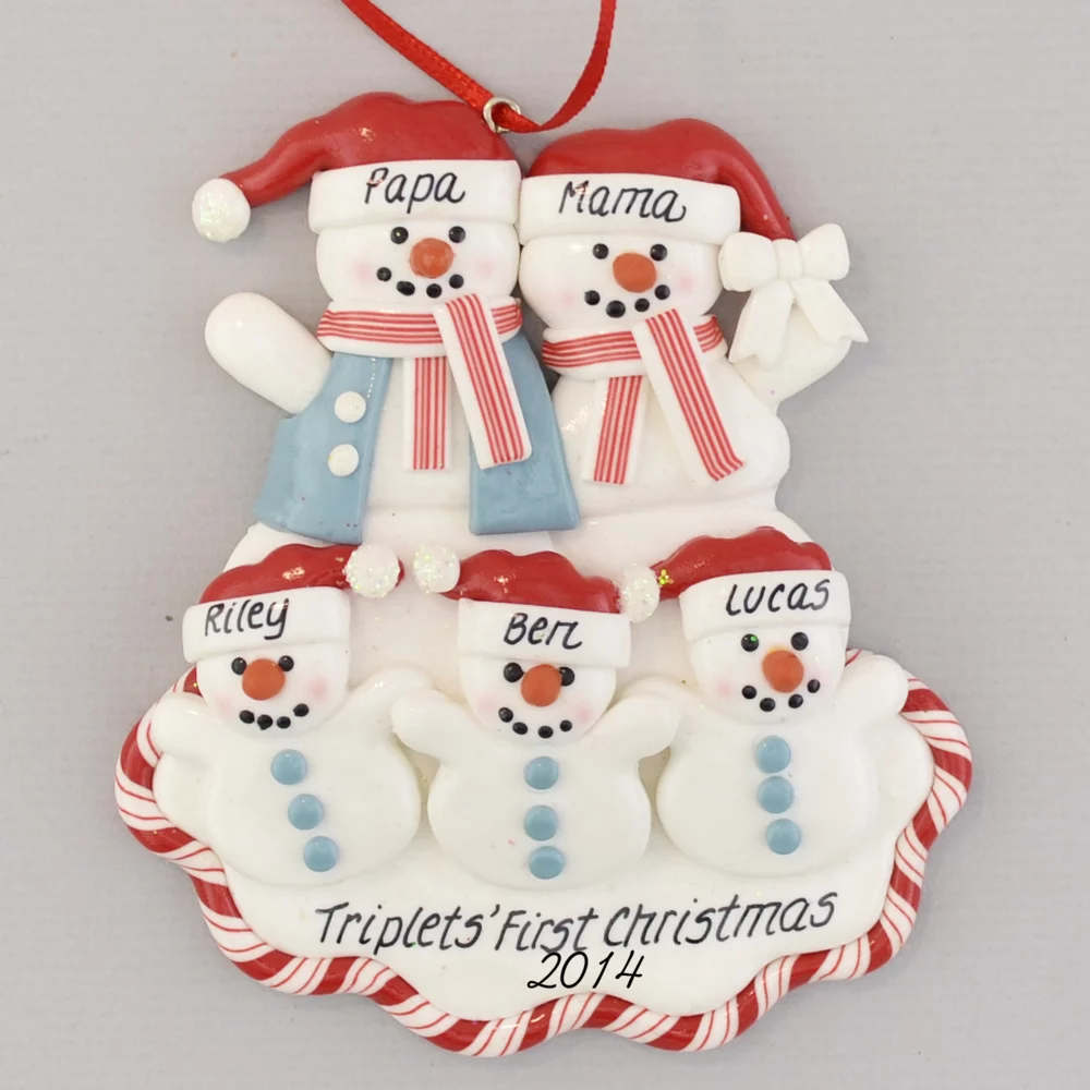 Triplets and Parents personalized christmas Ornament