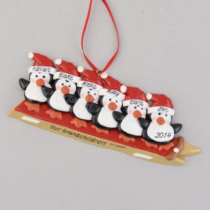 Grandchildren 6 Penguins Sledding Personalized christmas Ornament