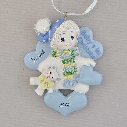 Personalized Snowman Baby Boy's 1st Christmas personalized Ornament