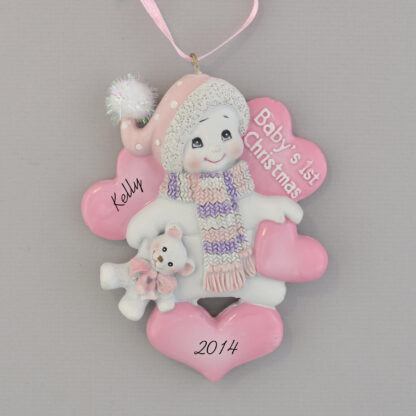 Personalized Snowman Baby Girl's 1st Christmas Ornament