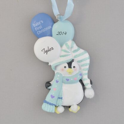 Personalized Baby Boy's 1st Christmas Ornament - Penguin