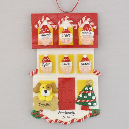 Personalized House christmas Ornament for Family of 6 with 1 Pet