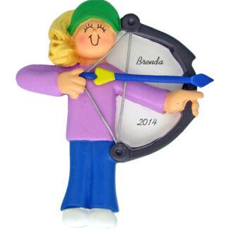 archery female blonde personalized christmas ornament