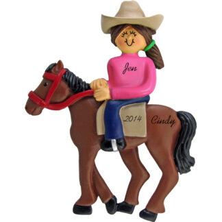 Horseback Riding: Female, Brunette Personalized christmas Ornament