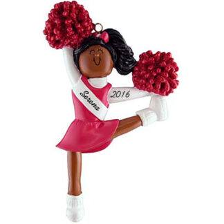 cheerleader, red uniform personalized christmas ornament