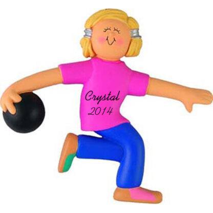Bowler: Female, Blonde Personalized Christmas Ornament