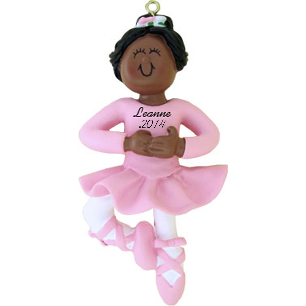 Ballerina Female African-American Personalized Christmas Tree Ornament 811823012442 