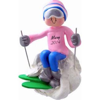 Skier: Female, Personalized Christmas Ornament