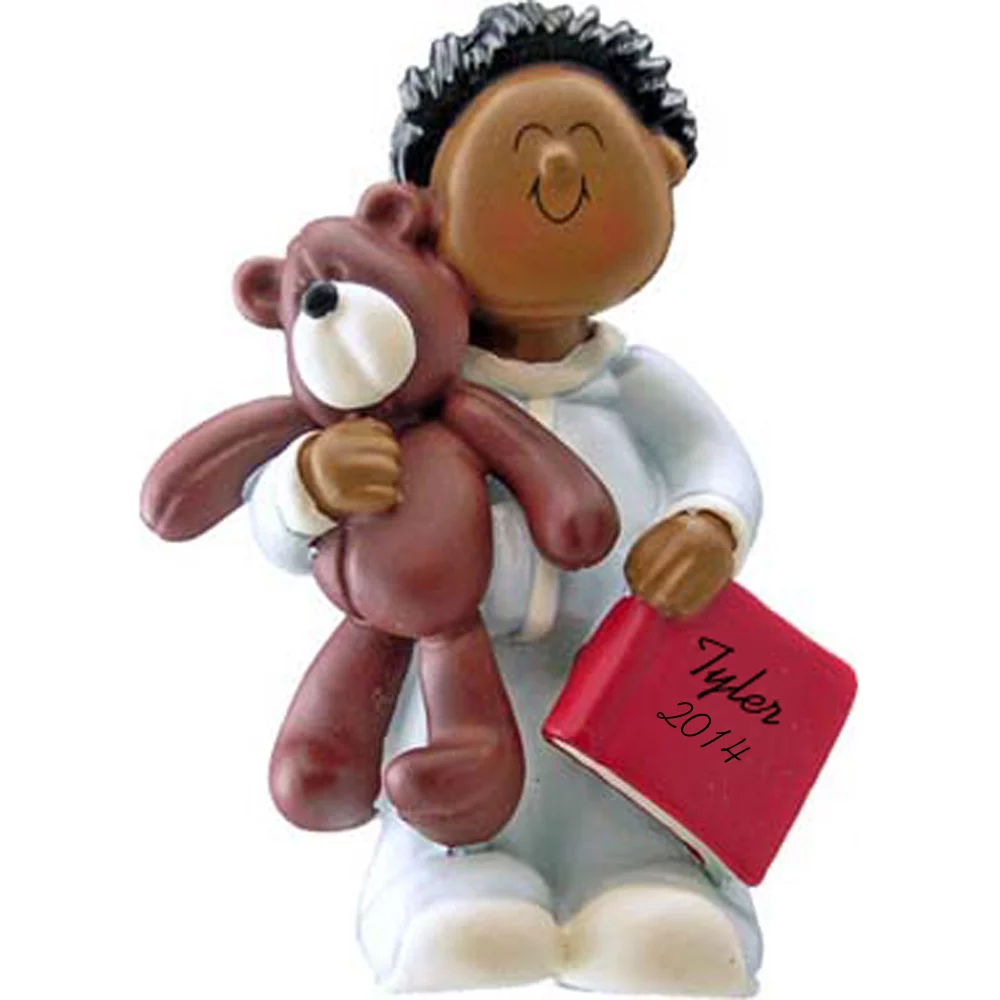 Boy with Teddy Bear: Ethnic Personalized christmas Ornament