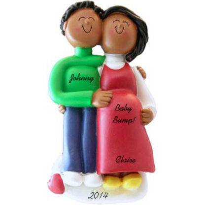 Pregnant Couple: Both Ethnic personalized family christmas ornament