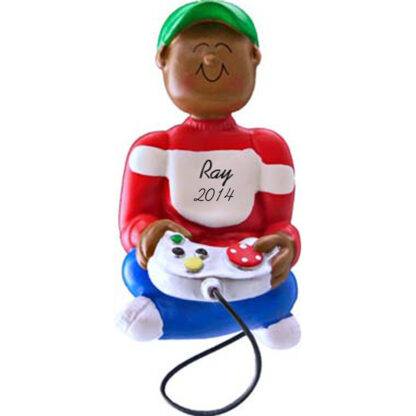 Video Game Player: Ethnic Boy Personalized christmas Ornament