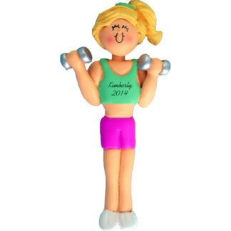 Weightlifter Blonde Female Personalized christmas Ornament