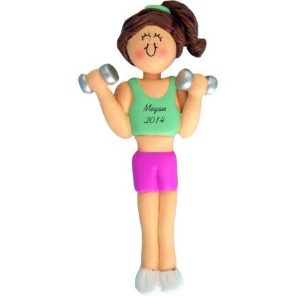 Weightlifter Brunette Female Personalized christmas Ornament