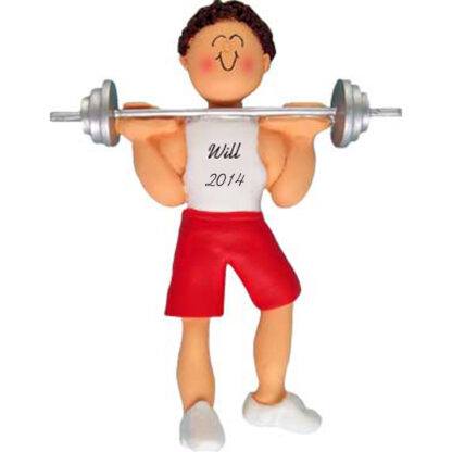 Weightlifter: Male Brunette Personalized christmas Ornament